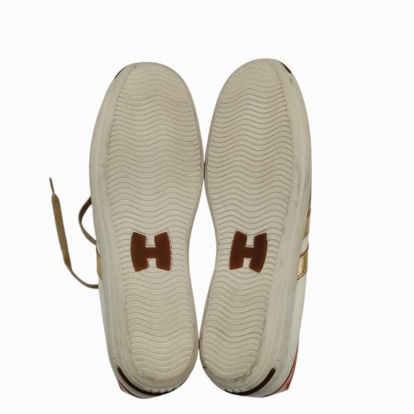 Hogan Womens Size 10 Logo Sneakers Trainers Orange Gold Tan Patent Leather Suede - Picture 11 of 11